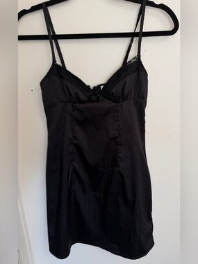 Princess Polly Black Satin Lace-Trim Slip Dress